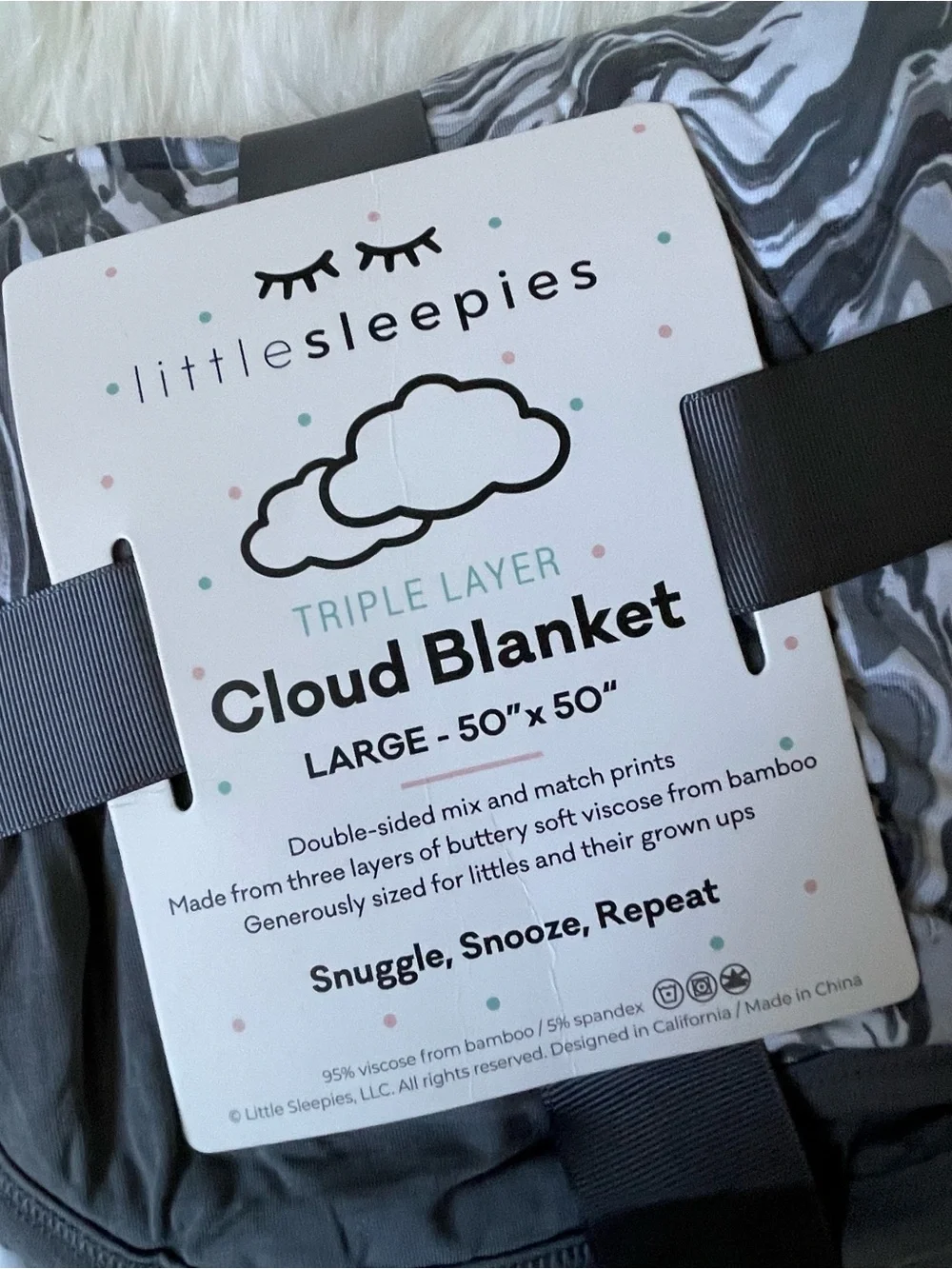 Little Sleepies Gray Marble Swirl Cloud Blanket Large 50x50 NWT Bamboo